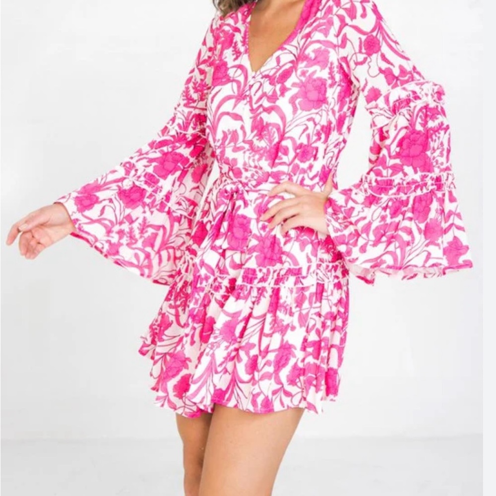 Floral Pink and White Ruffle Dress